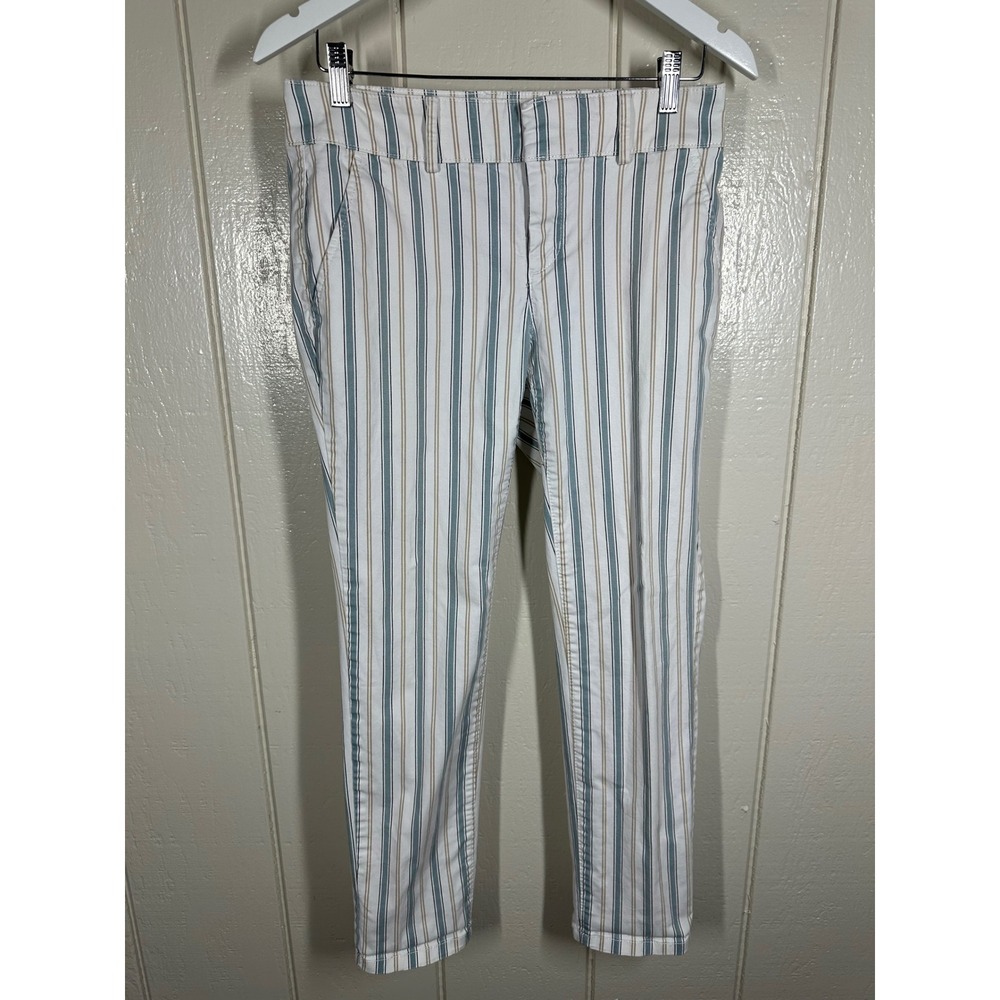 LOFT Pants Womens 4 White Blue Tan Striped Ankle Slim Tapered Casual 7757